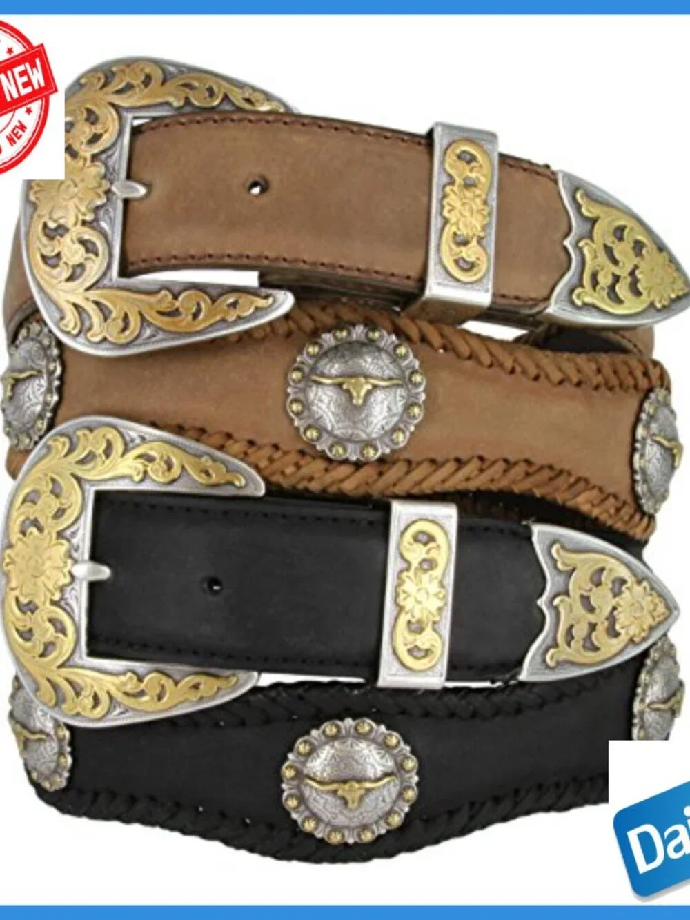 Genuine Leather Western Belt with Longhorn Conchos, 1.5